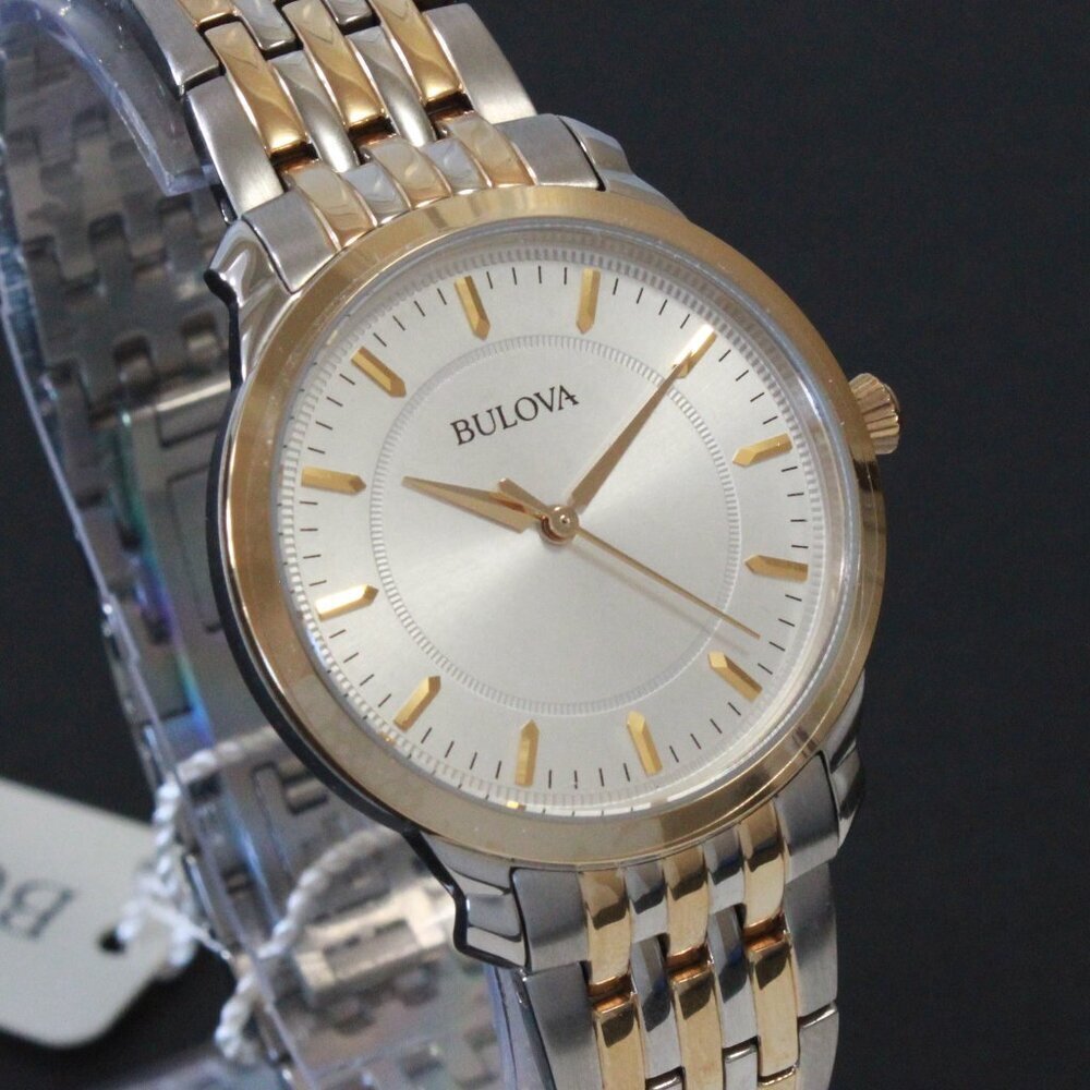 Bulova Ladies Classic Quartz Watch Two Tone Finish Raised Indices Bracelet 32mm - Picture 5 of 13